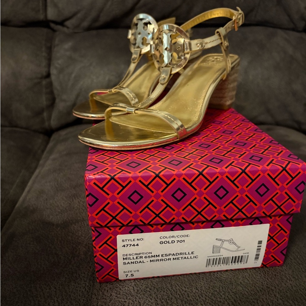 Tory Burch Metallic Gold Espadrille Sandals